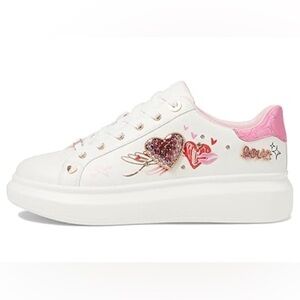 Aldo White and Pink Heart Embellished Sneakers